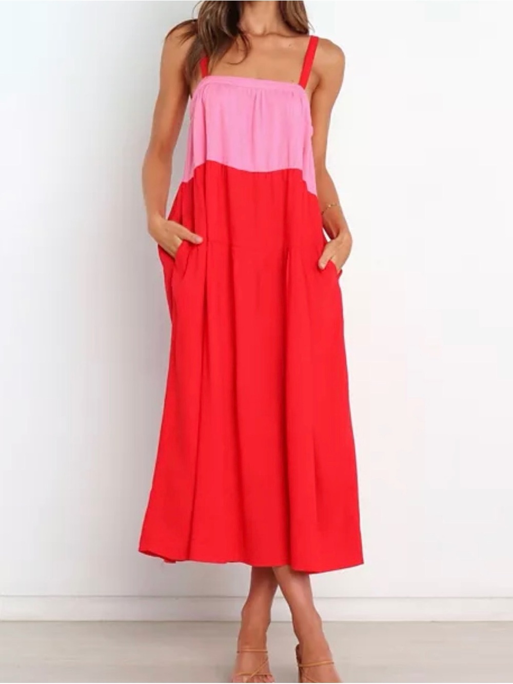 Petal & Pup Pink and Red Colorblock Maxi Dress - Picture 1 of 3